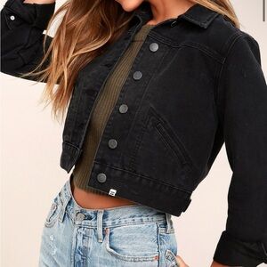 Billabong breamin’ and dreamin’ washed black cropped denim jacket